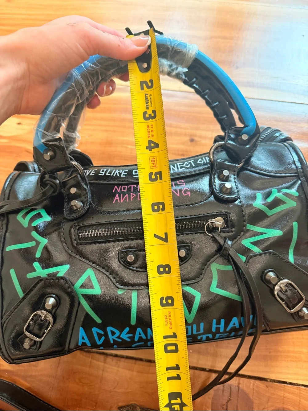 Black Graffiti-Print Women’s Satchel Handbag